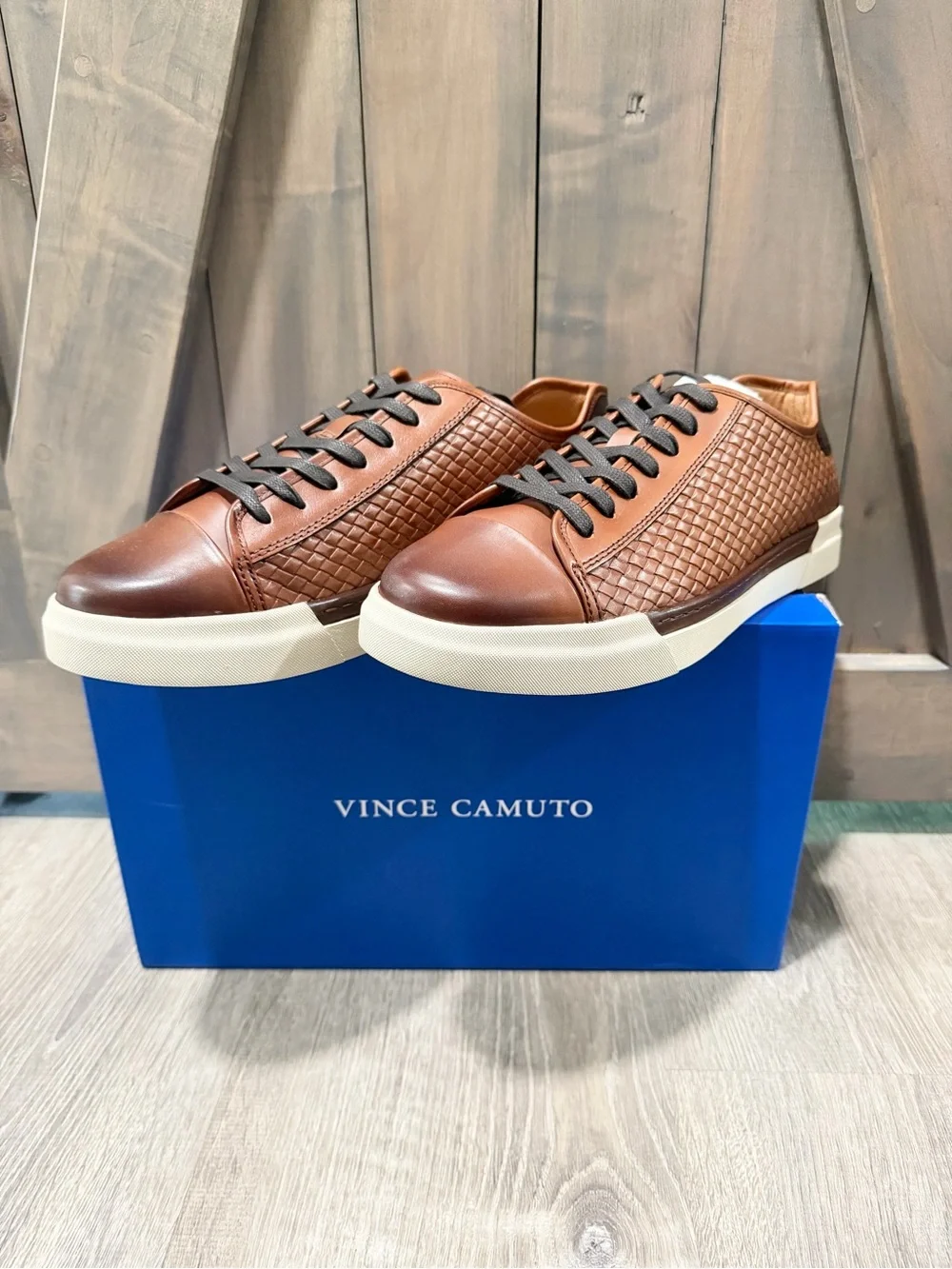 Vince Camuto Men's Brown Minimalist Woven Leather Sneakers Size 12 Casual Shoes